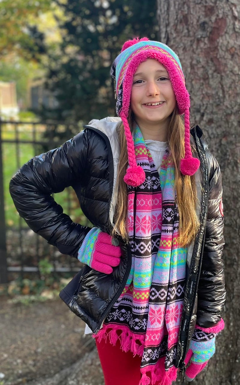 N'Ice Caps Kids Hat Glove Scarf Girls Winter Knit Accessory Set Warm Sherpa Lined 3 Piece (Fuchsia/Light Purple, 8-12 Years) - Image 3